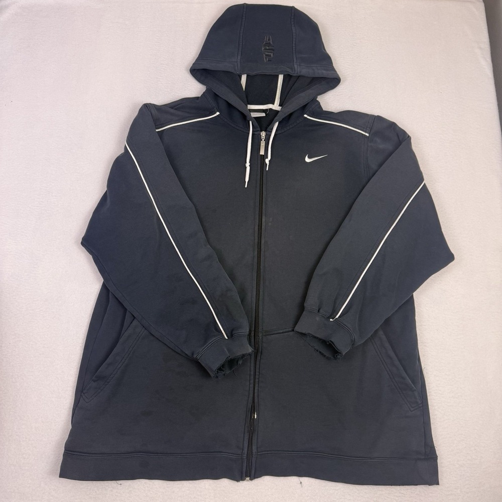 Vintage Nike Force Full Zip Hoodie Distressed XL Black Y2K Piping Hood